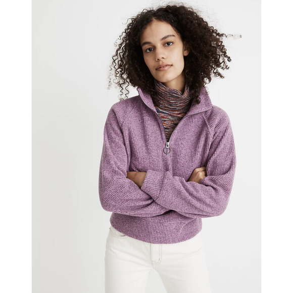 Madewell Sweaters - Madewell Womens Fleece Half-Zip Textured Popover Top Medium Purple NWT MB162
